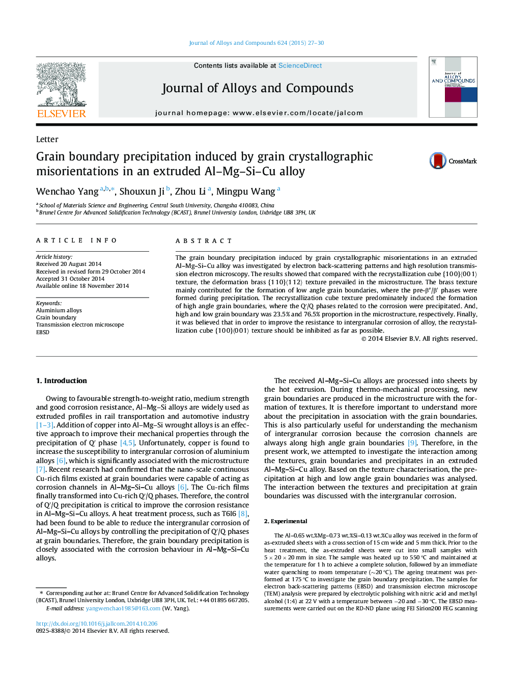 Grain boundary precipitation induced by grain crystallographic misorientations in an extruded Al-Mg-Si-Cu alloy