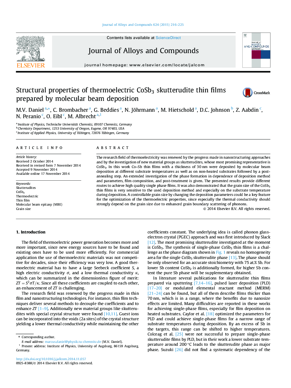 Structural properties of thermoelectric CoSb3 skutterudite thin films prepared by molecular beam deposition