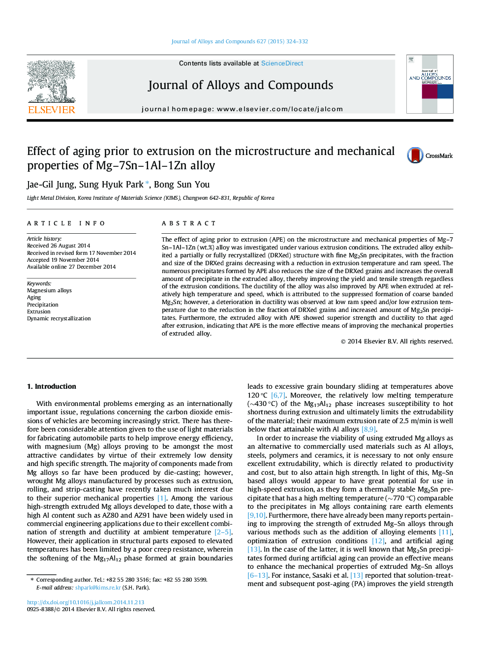 Effect of aging prior to extrusion on the microstructure and mechanical properties of Mg-7Sn-1Al-1Zn alloy