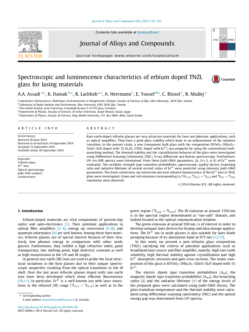 Spectroscopic and luminescence characteristics of erbium doped TNZL glass for lasing materials