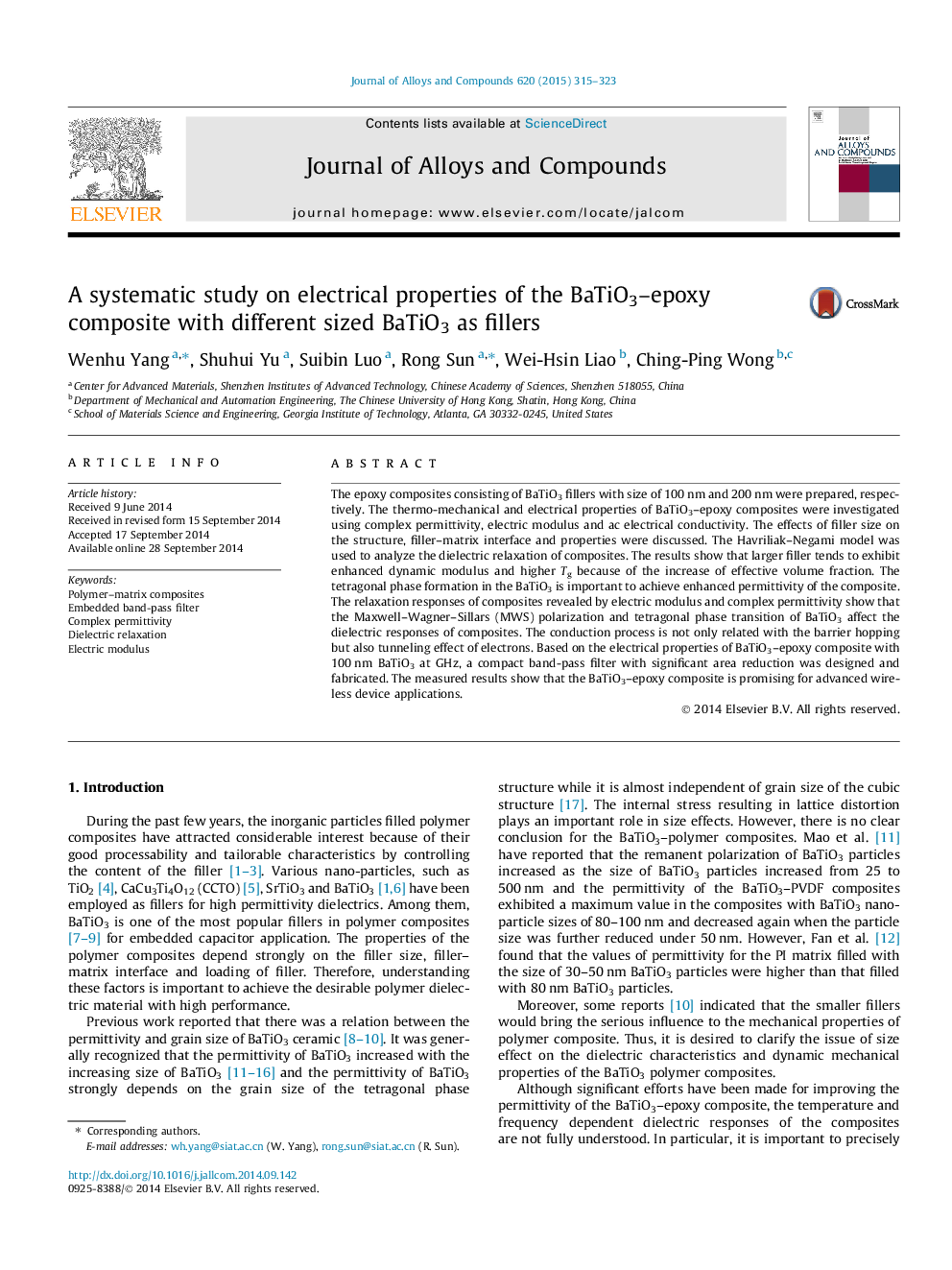 A systematic study on electrical properties of the BaTiO3-epoxy composite with different sized BaTiO3 as fillers