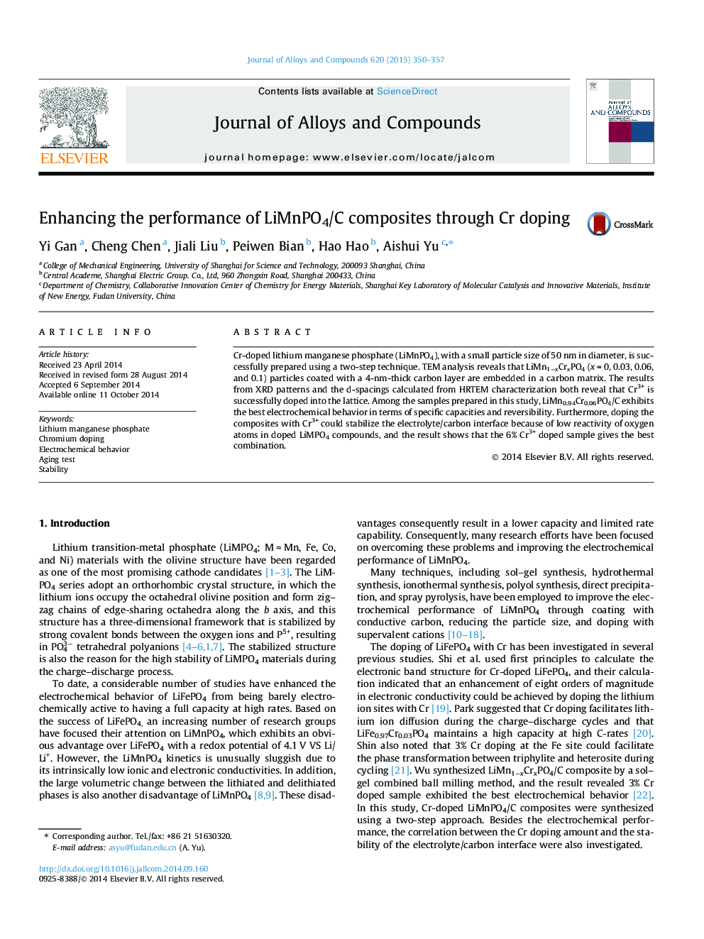 Enhancing the performance of LiMnPO4/C composites through Cr doping