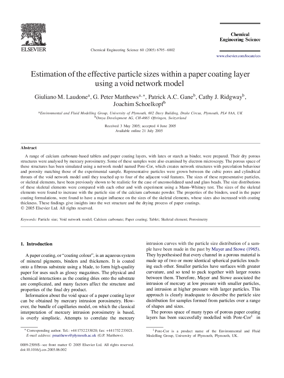 Estimation of the effective particle sizes within a paper coating layer using a void network model