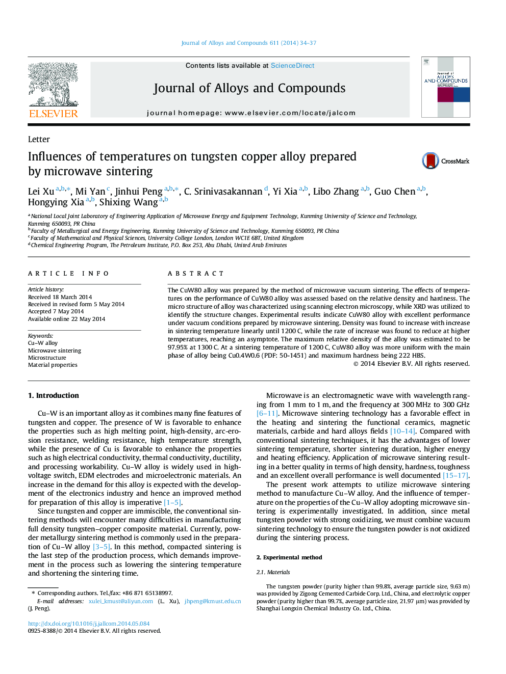 Influences of temperaturesÂ on tungsten copperÂ alloy prepared byÂ microwave sintering