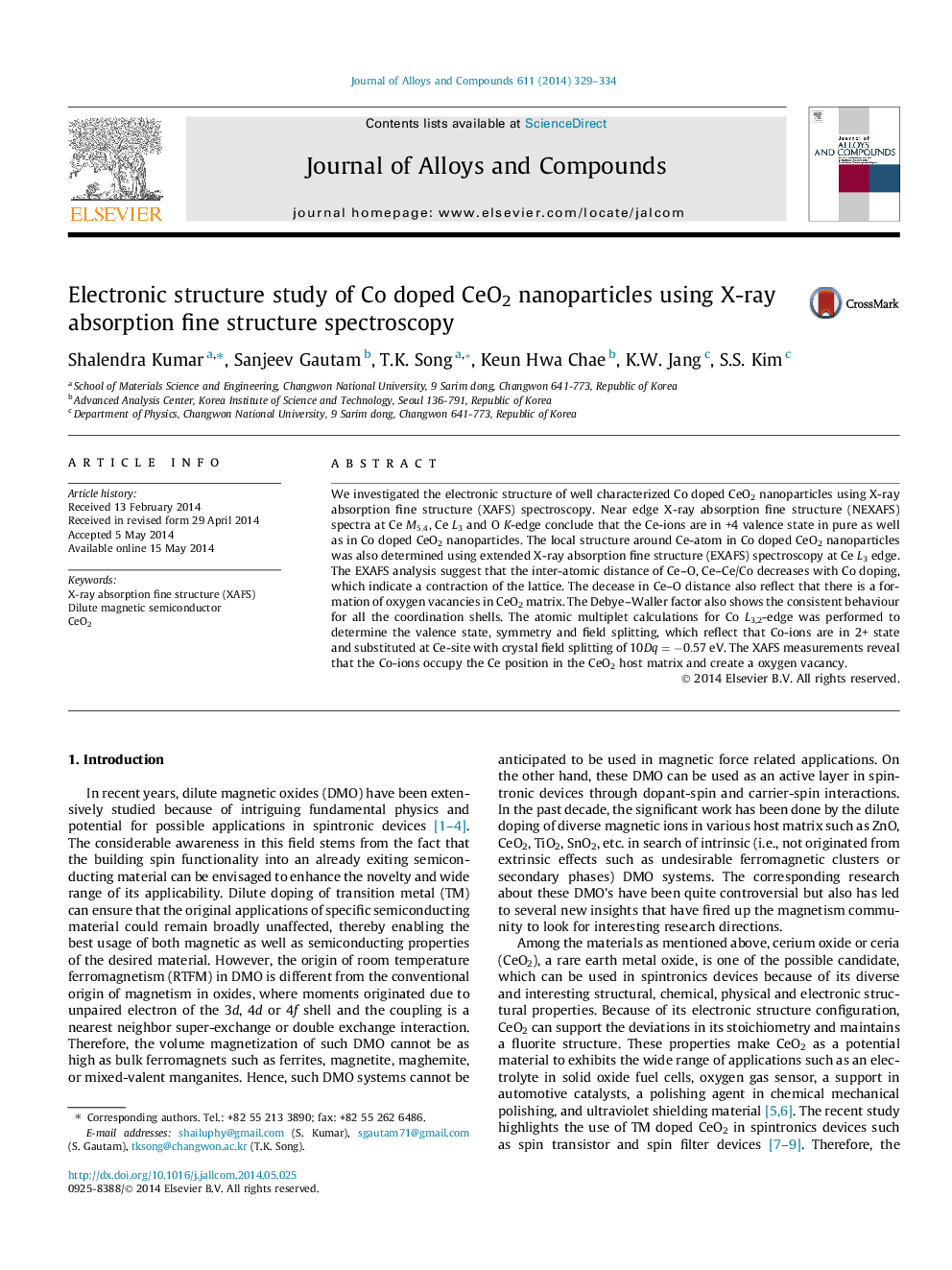 Electronic structure study of Co doped CeO2 nanoparticles using X-ray absorption fine structure spectroscopy