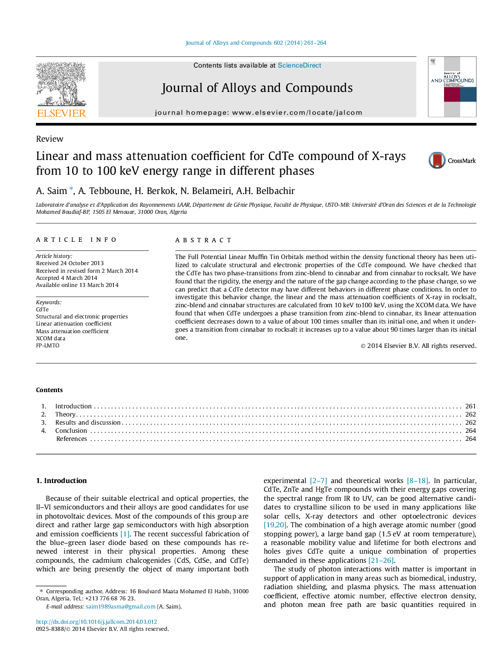 Linear and mass attenuation coefficient for CdTe compound of X-rays from 10 to 100 keV energy range in different phases