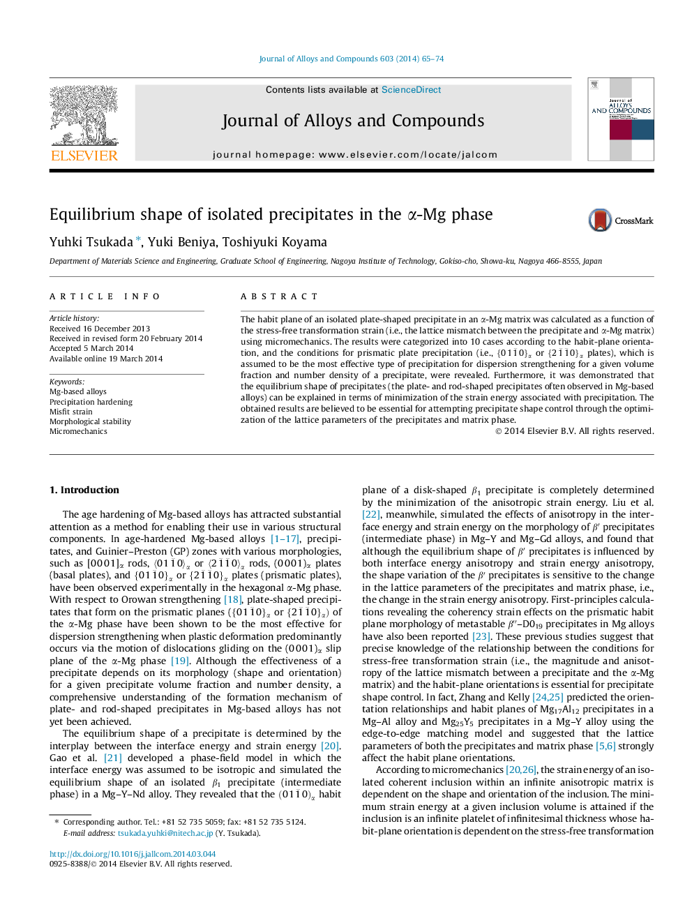 Equilibrium shape of isolated precipitates in the α-Mg phase