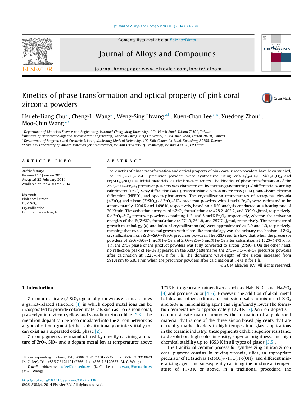 Kinetics of phase transformation and optical property of pink coral zirconia powders