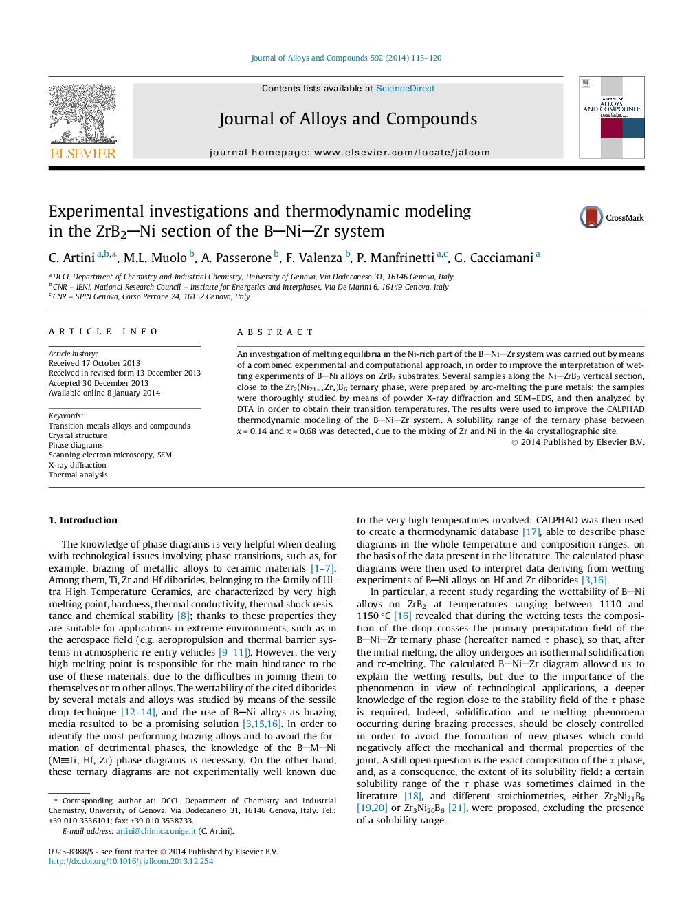 Experimental investigations and thermodynamic modeling in the ZrB2Ni section of the BNiZr system