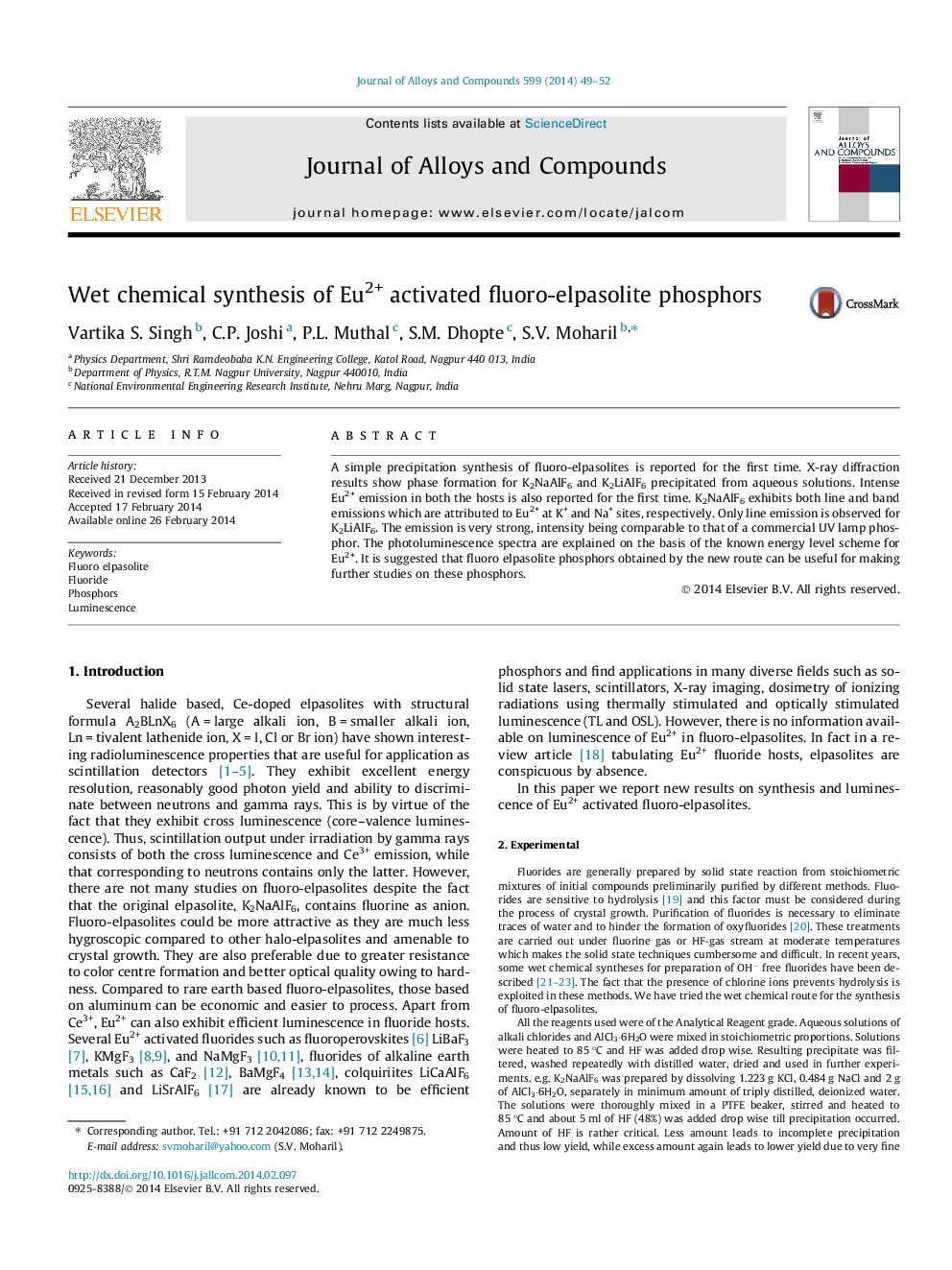 Wet chemical synthesis of Eu2+ activated fluoro-elpasolite phosphors