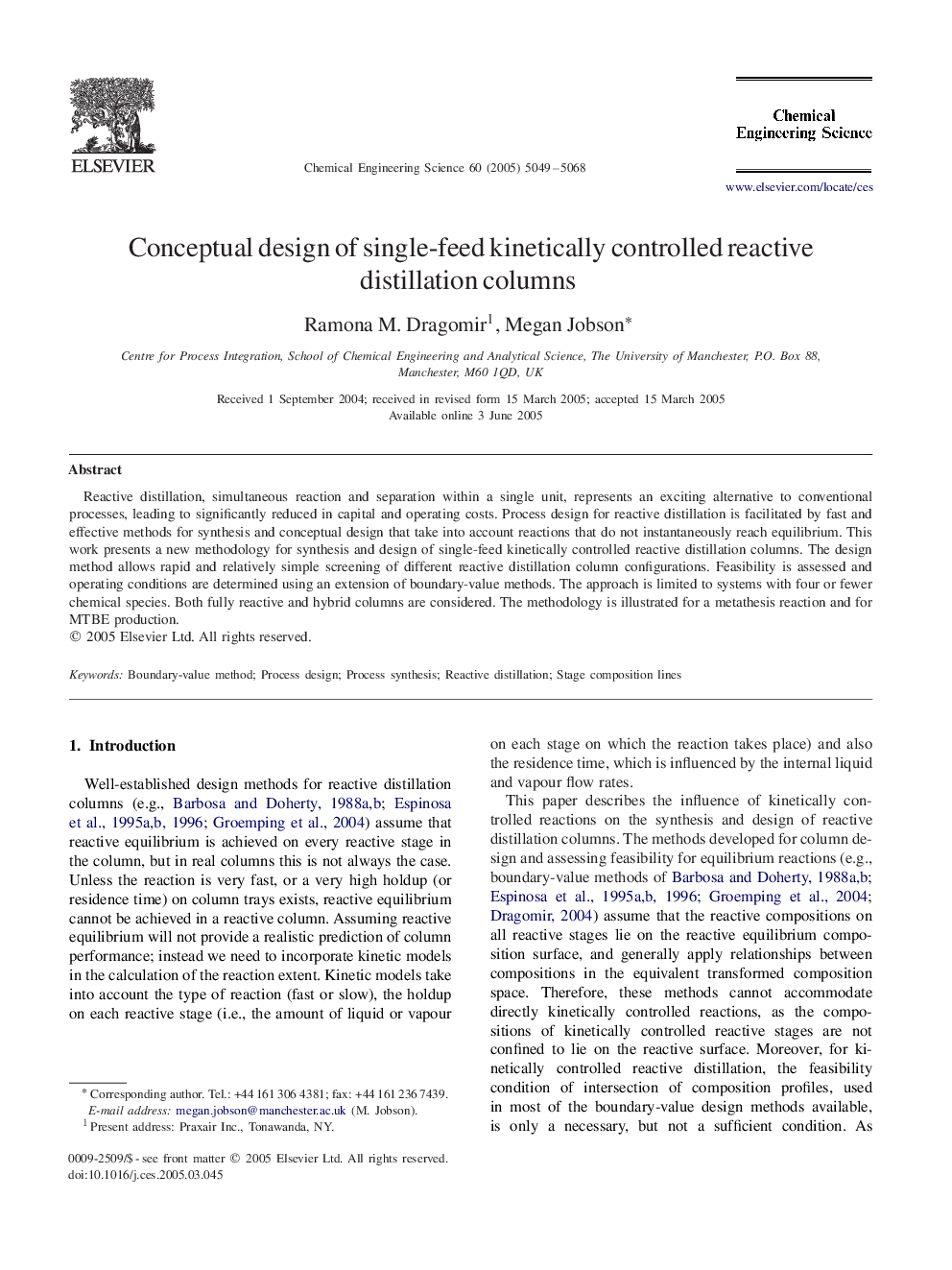 Conceptual design of single-feed kinetically controlled reactive distillation columns