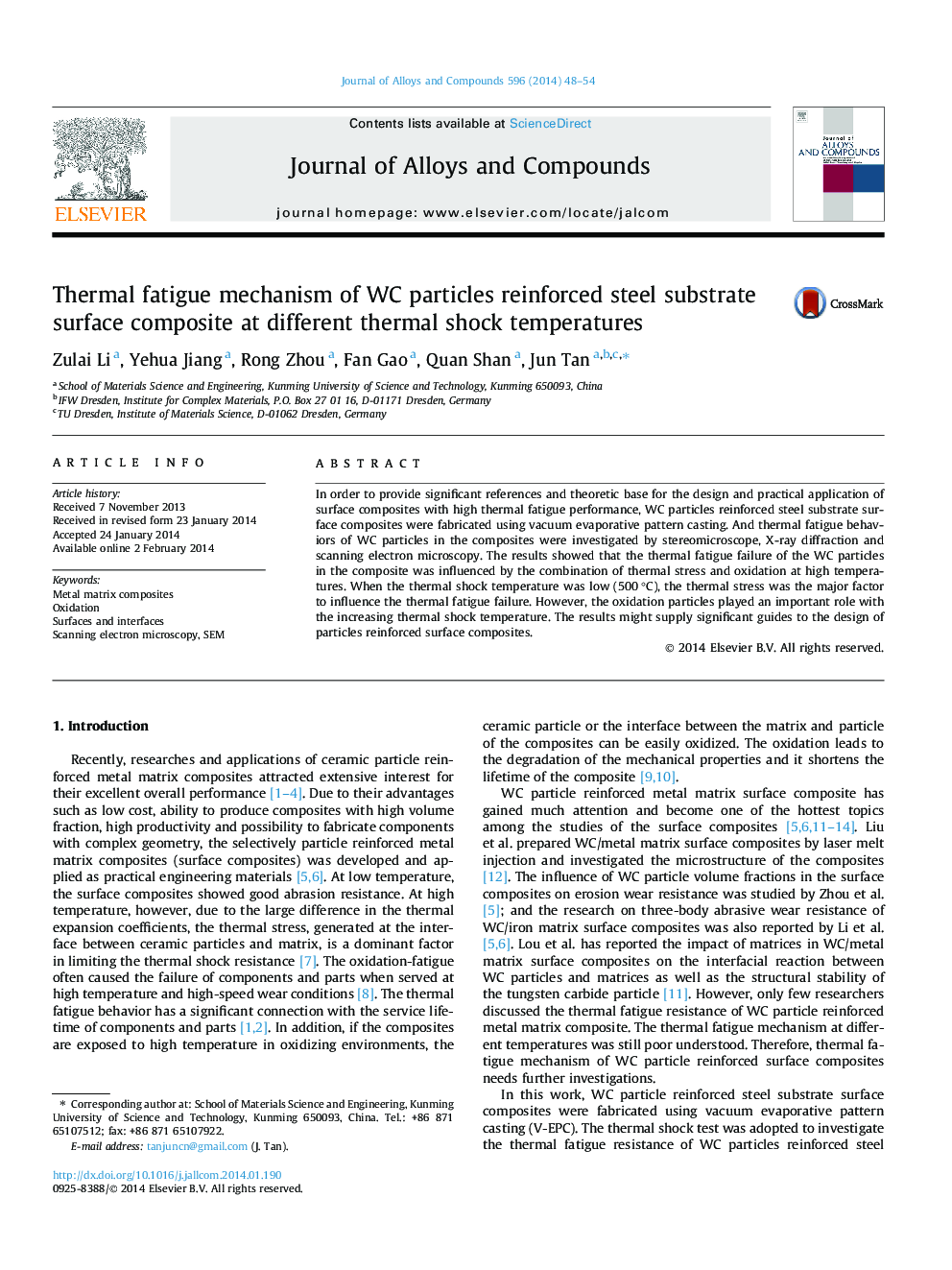 Thermal fatigue mechanism of WC particles reinforced steel substrate surface composite at different thermal shock temperatures