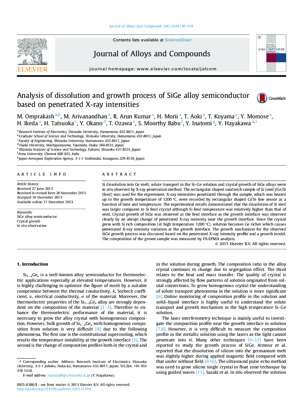 Analysis of dissolution and growth process of SiGe alloy semiconductor based on penetrated X-ray intensities