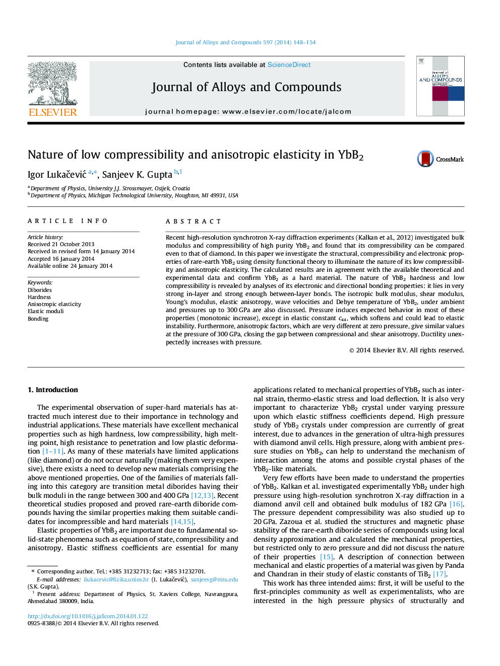 Nature of low compressibility and anisotropic elasticity in YbB2