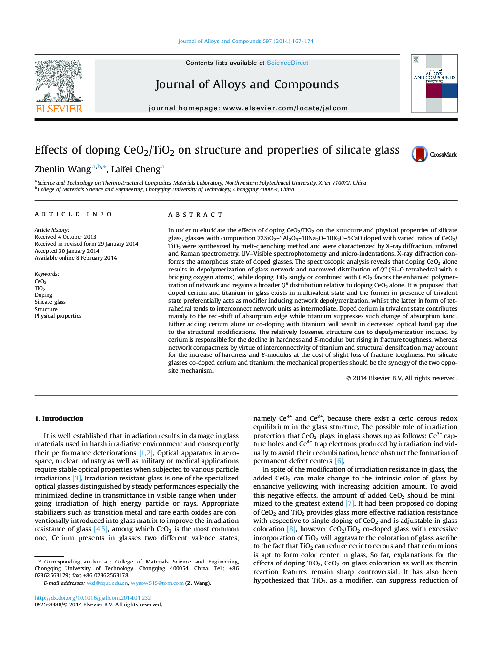 Effects of doping CeO2/TiO2 on structure and properties of silicate glass