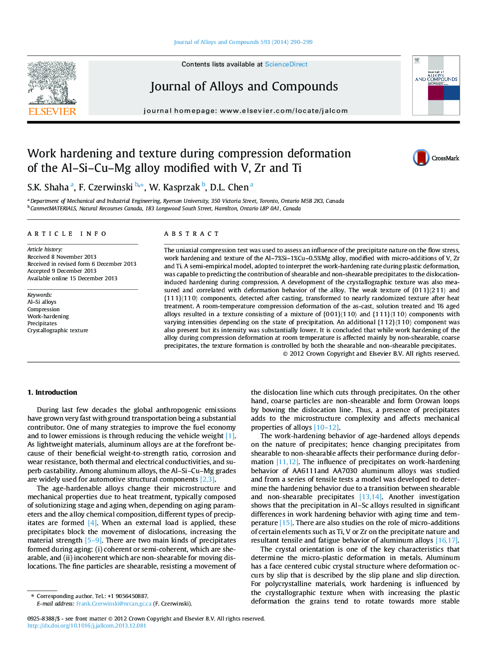 Work hardening and texture during compression deformation of the Al–Si–Cu–Mg alloy modified with V, Zr and Ti