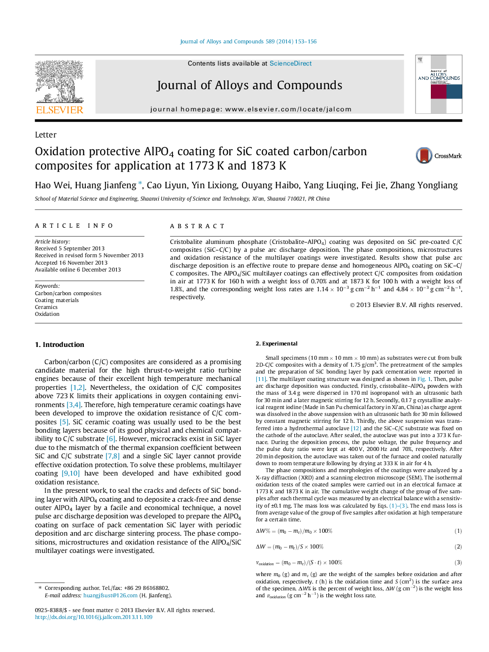 Oxidation protective AlPO4 coating for SiC coated carbon/carbon composites for application at 1773 K and 1873 K