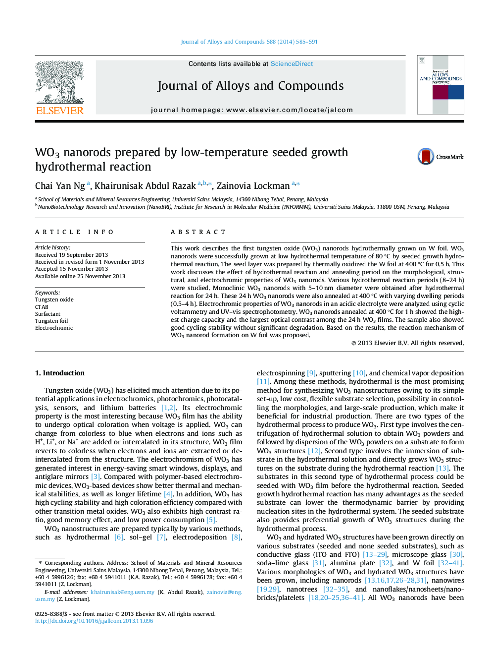 WO3 nanorods prepared by low-temperature seeded growth hydrothermal reaction