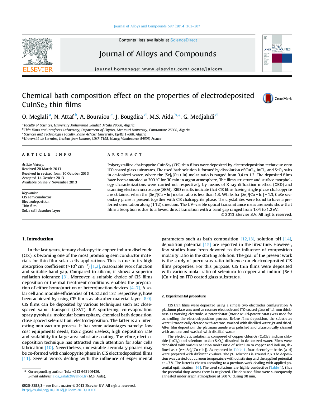 Chemical bath composition effect on the properties of electrodeposited CuInSe2 thin films