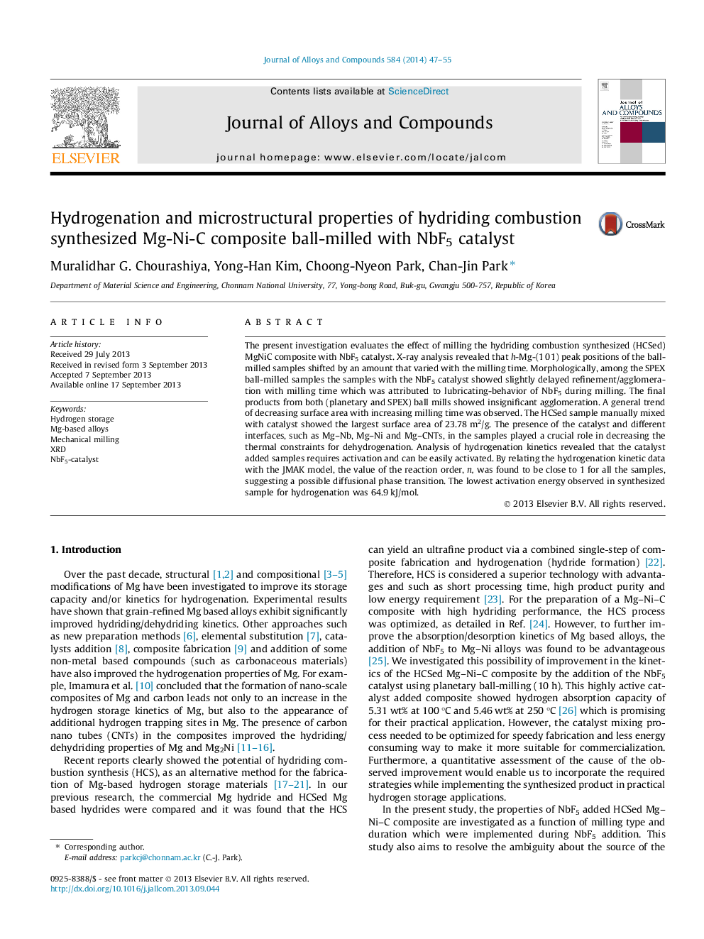 Hydrogenation and microstructural properties of hydriding combustion synthesized Mg-Ni-C composite ball-milled with NbF5 catalyst