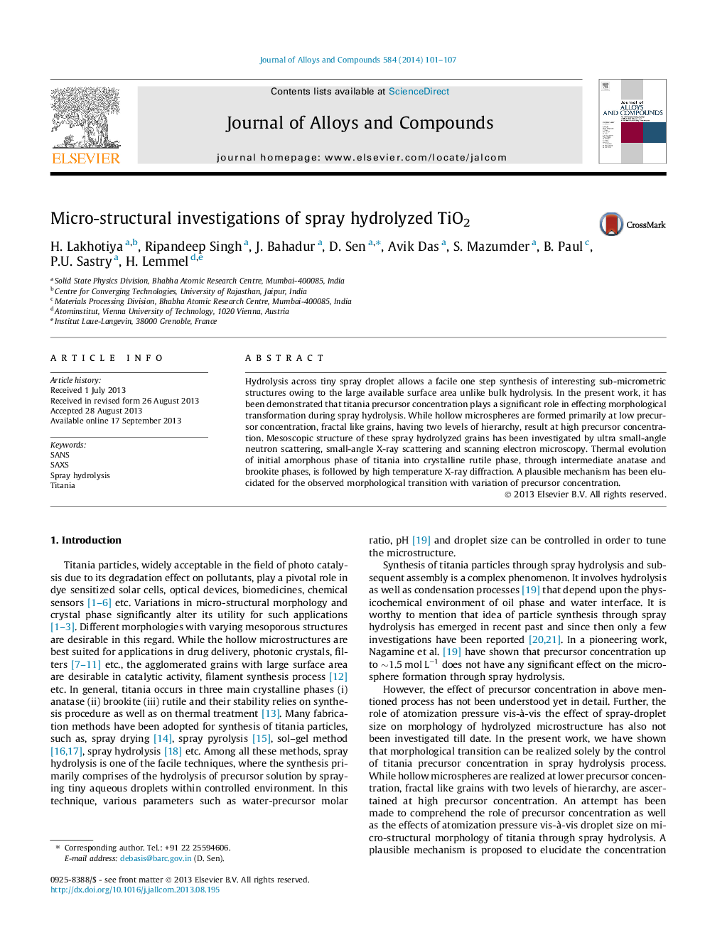 Micro-structural investigations of spray hydrolyzed TiO2