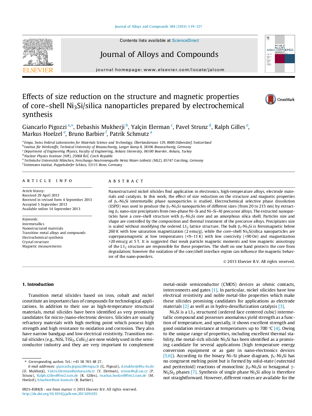 Effects of size reduction on the structure and magnetic properties of core-shell Ni3Si/silica nanoparticles prepared by electrochemical synthesis