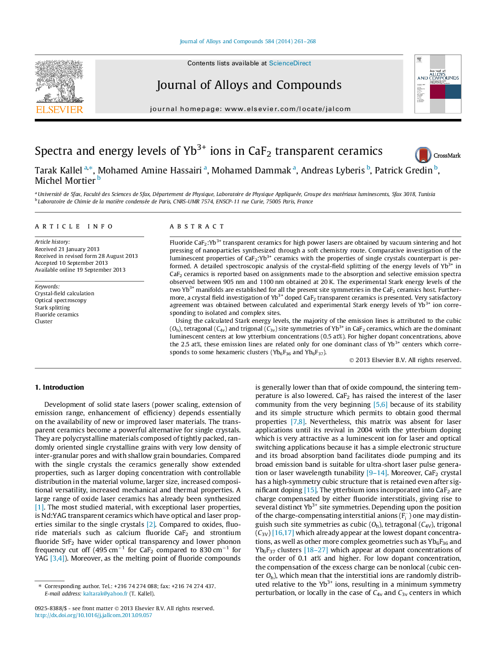عکس صفحه اول مقاله: Spectra and energy levels of Yb3+ ions in CaF2 transparent ceramics Spectra and energy levels of Yb3+ ions in CaF2 transparent ceramics