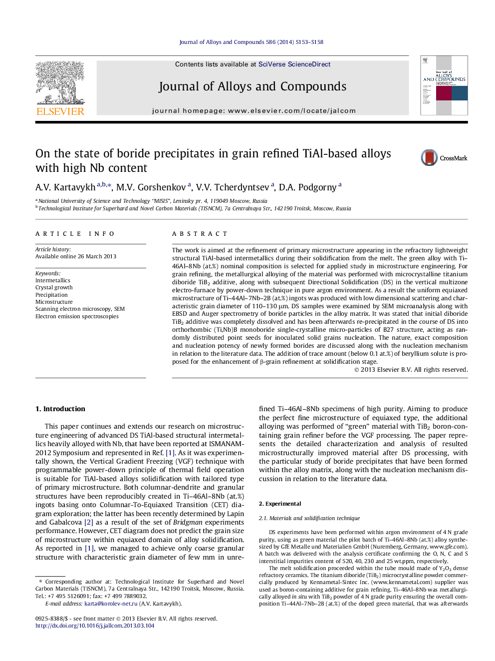 On the state of boride precipitates in grain refined TiAl-based alloys with high Nb content