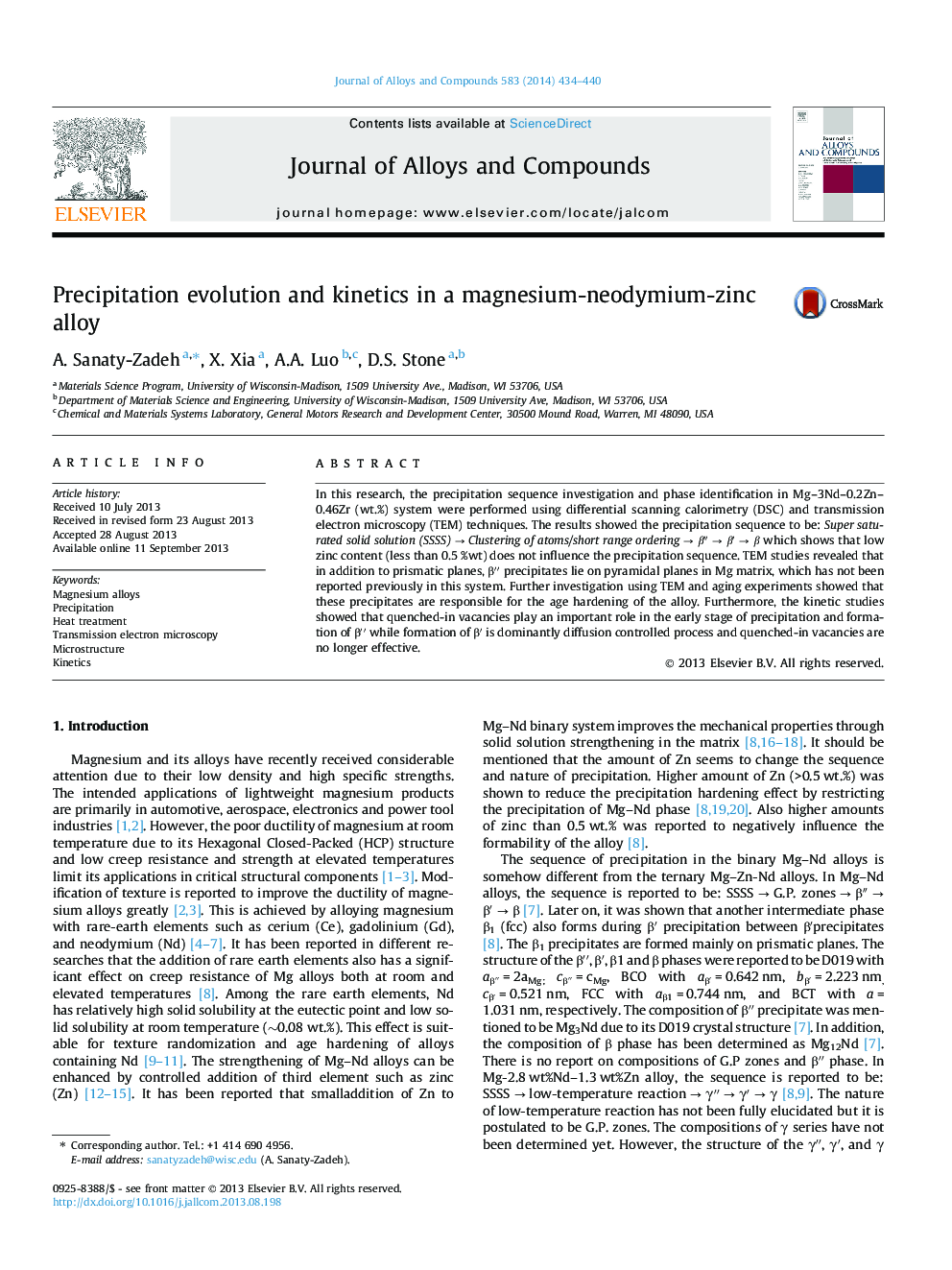 Precipitation evolution and kinetics in a magnesium-neodymium-zinc alloy