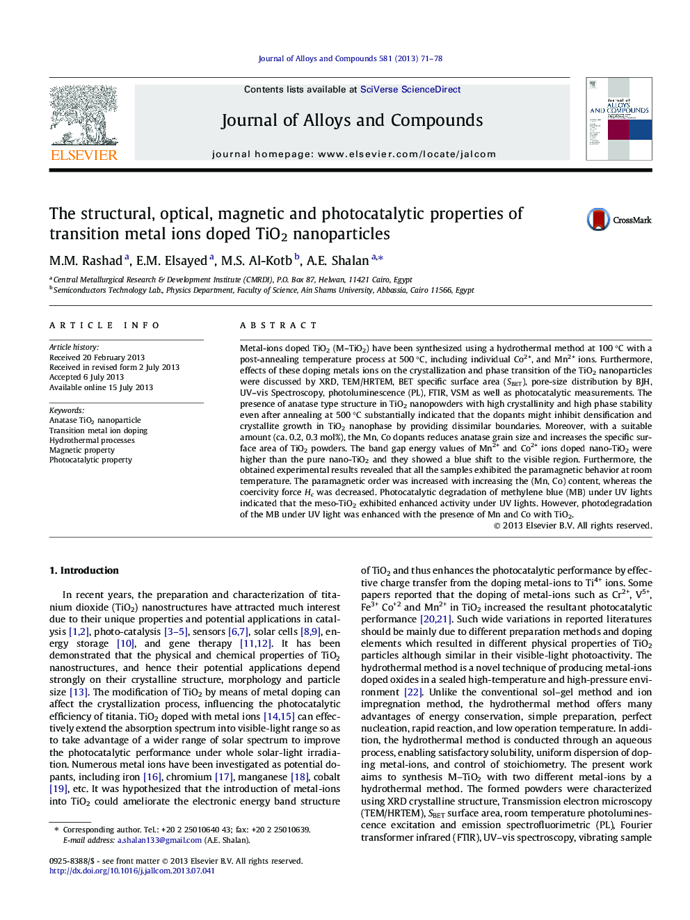 The structural, optical, magnetic and photocatalytic properties of transition metal ions doped TiO2 nanoparticles