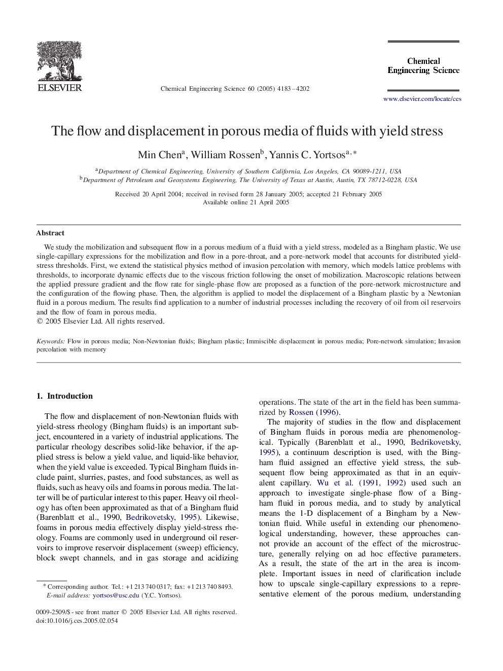 The flow and displacement in porous media of fluids with yield stress