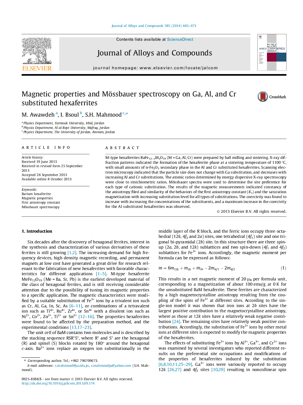 عکس صفحه اول مقاله: Magnetic properties and Mössbauer spectroscopy on Ga, Al, and Cr substituted hexaferrites Magnetic properties and Mössbauer spectroscopy on Ga, Al, and Cr substituted hexaferrites