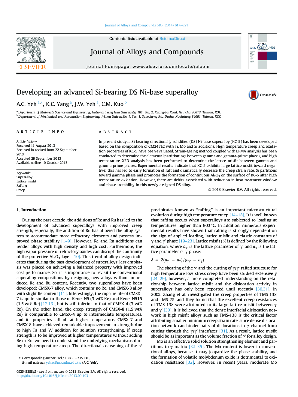 Developing an advanced Si-bearing DS Ni-base superalloy