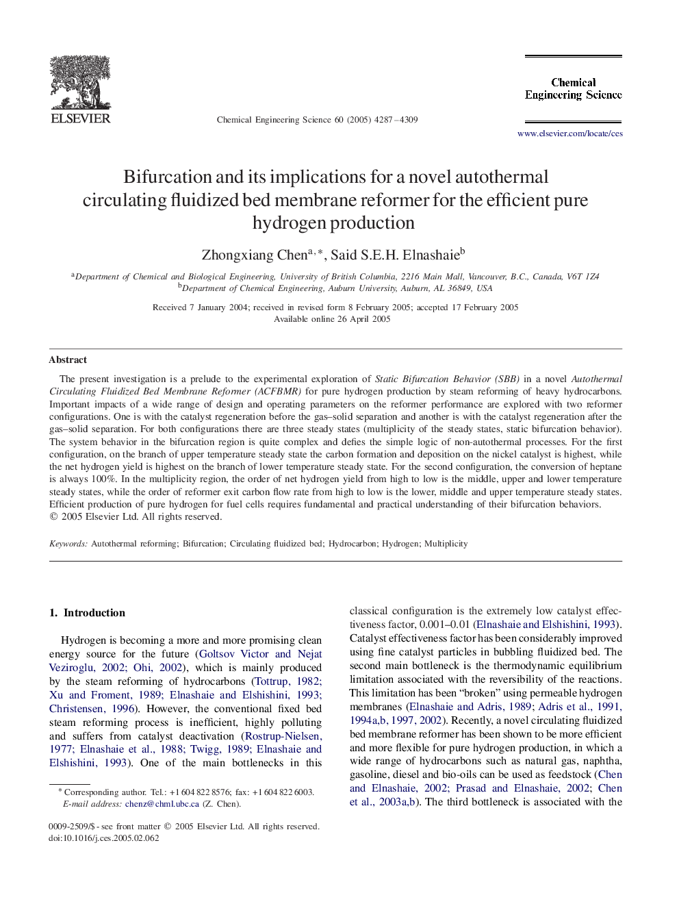 Bifurcation and its implications for a novel autothermal circulating fluidized bed membrane reformer for the efficient pure hydrogen production