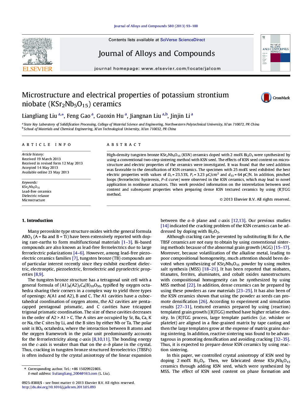 Microstructure and electrical properties of potassium strontium niobate (KSr2Nb5O15) ceramics