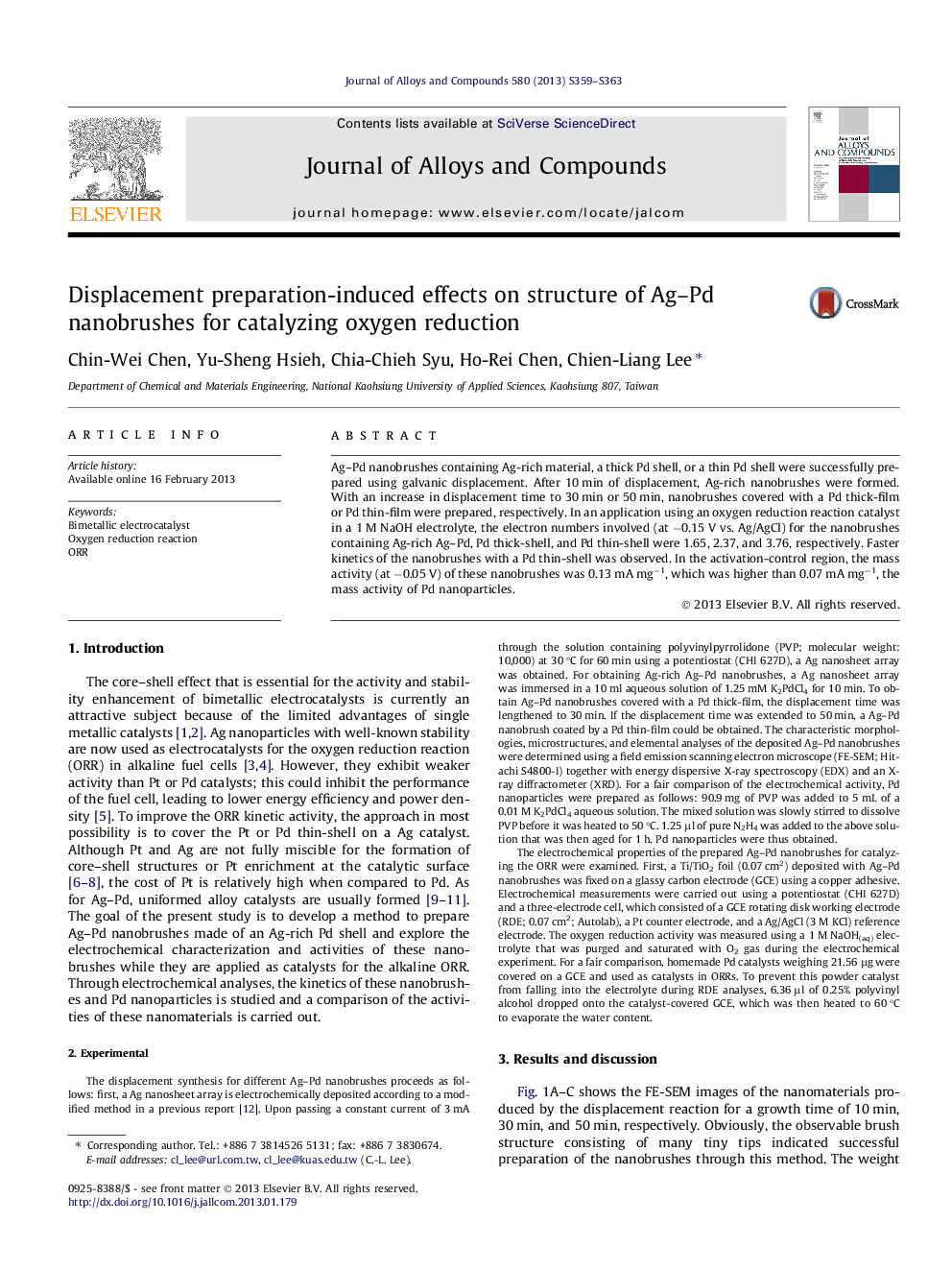 Displacement preparation-induced effects on structure of Ag-Pd nanobrushes for catalyzing oxygen reduction