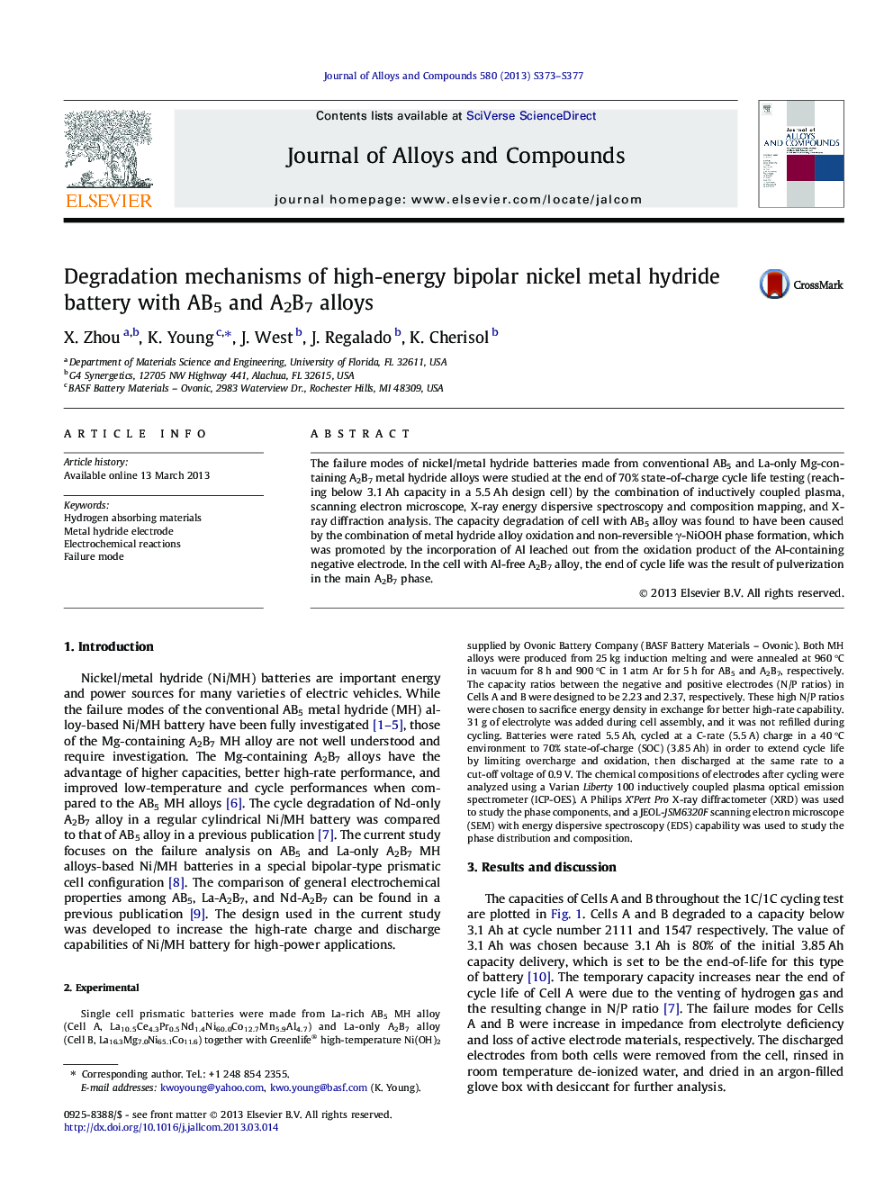 Degradation mechanisms of high-energy bipolar nickel metal hydride battery with AB5 and A2B7 alloys