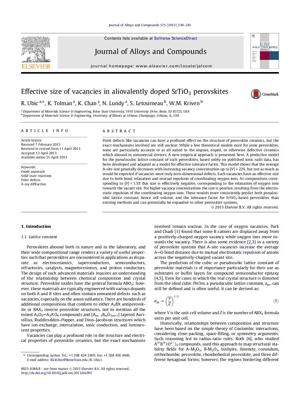 Effective size of vacancies in aliovalently doped SrTiO3 perovskites