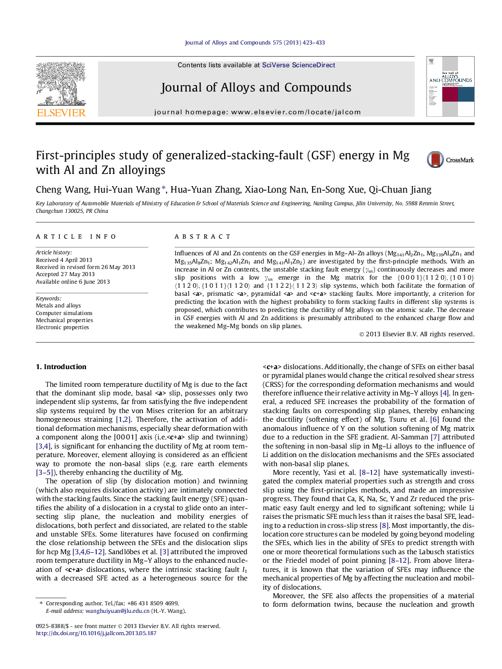 First-principles study of generalized-stacking-fault (GSF) energy in Mg with Al and Zn alloyings