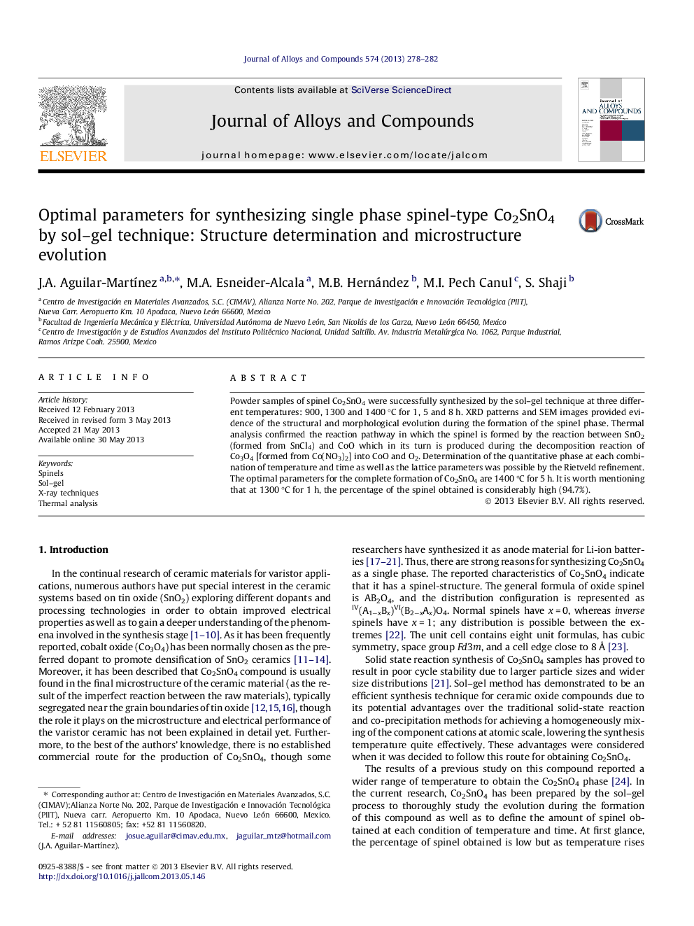 Optimal parameters for synthesizing single phase spinel-type Co2SnO4 by sol–gel technique: Structure determination and microstructure evolution