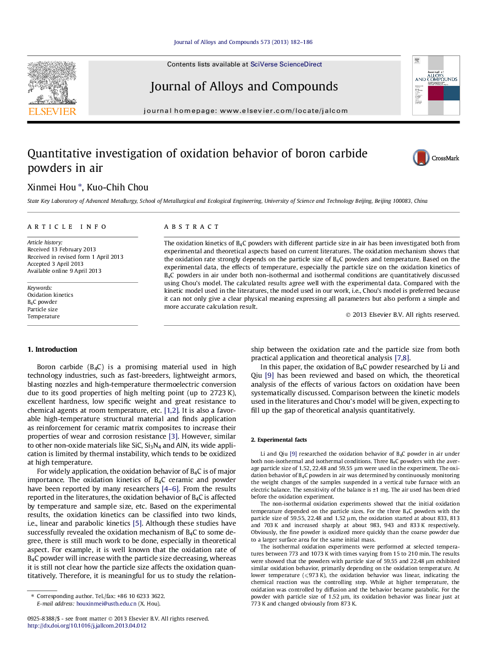 Quantitative investigation of oxidation behavior of boron carbide powders in air