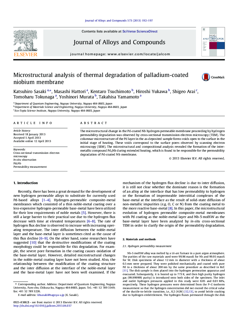 Microstructural analysis of thermal degradation of palladium-coated niobium membrane