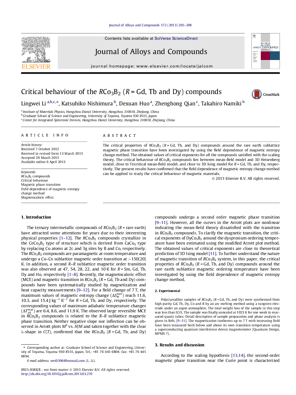 Critical behaviour of the RCo3B2 (RÂ =Â Gd, Tb and Dy) compounds