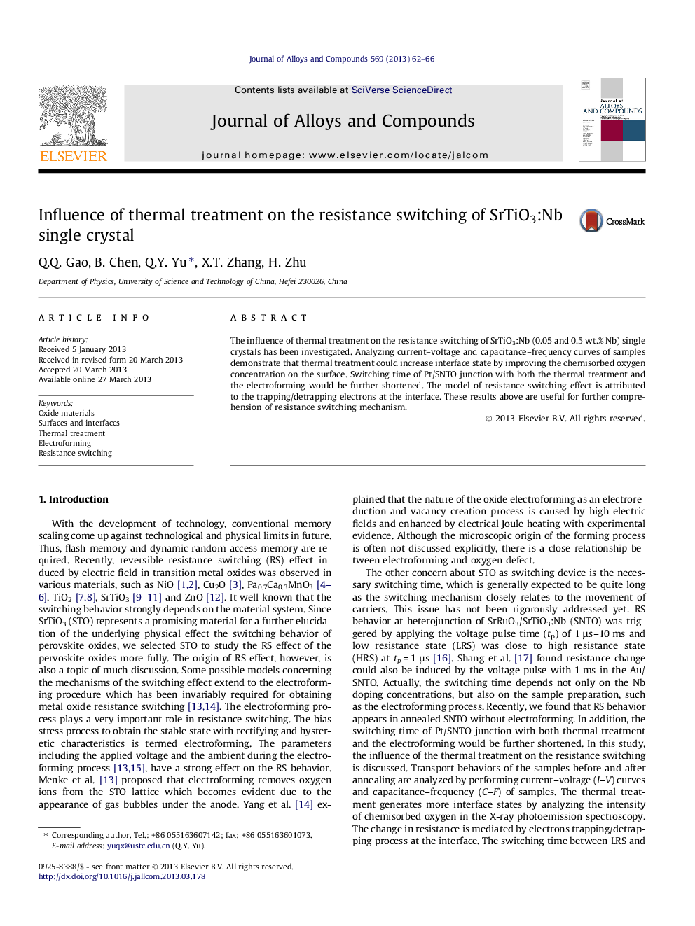 Influence of thermal treatment on the resistance switching of SrTiO3:Nb single crystal