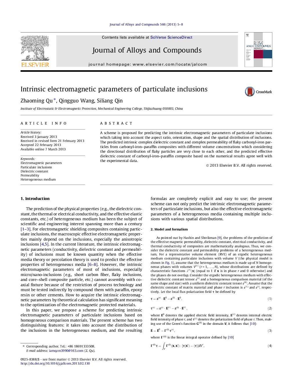 Intrinsic electromagnetic parameters of particulate inclusions