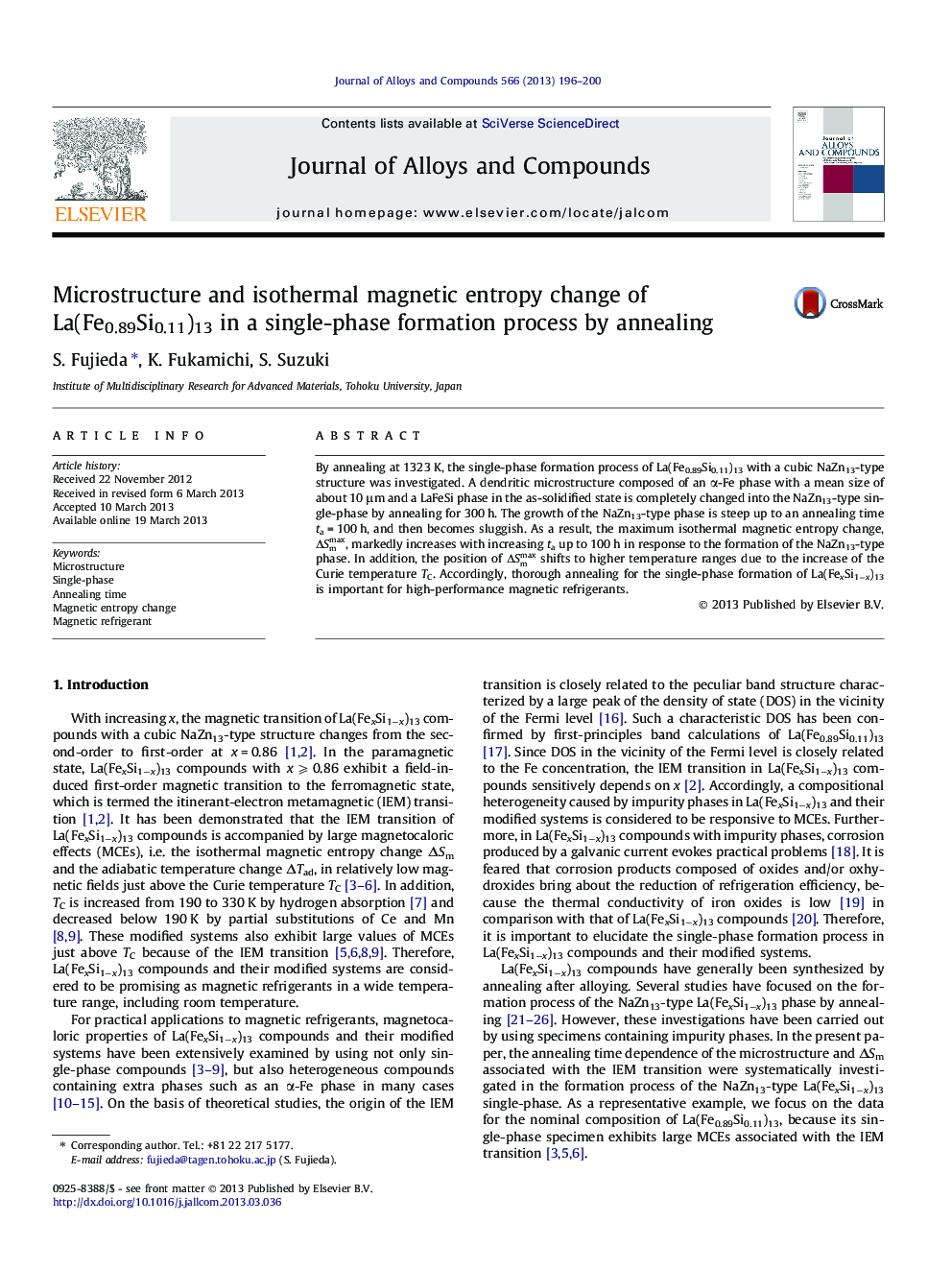 Microstructure and isothermal magnetic entropy change of La(Fe0.89Si0.11)13 in a single-phase formation process by annealing