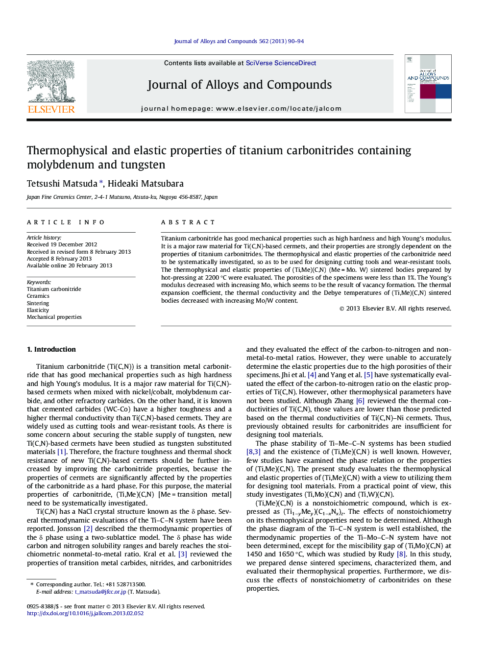 Thermophysical and elastic properties of titanium carbonitrides containing molybdenum and tungsten