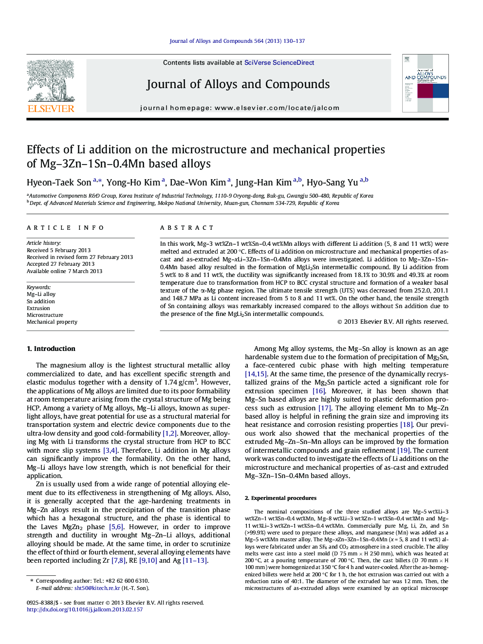 Effects of Li addition on the microstructure and mechanical properties of Mg–3Zn–1Sn–0.4Mn based alloys