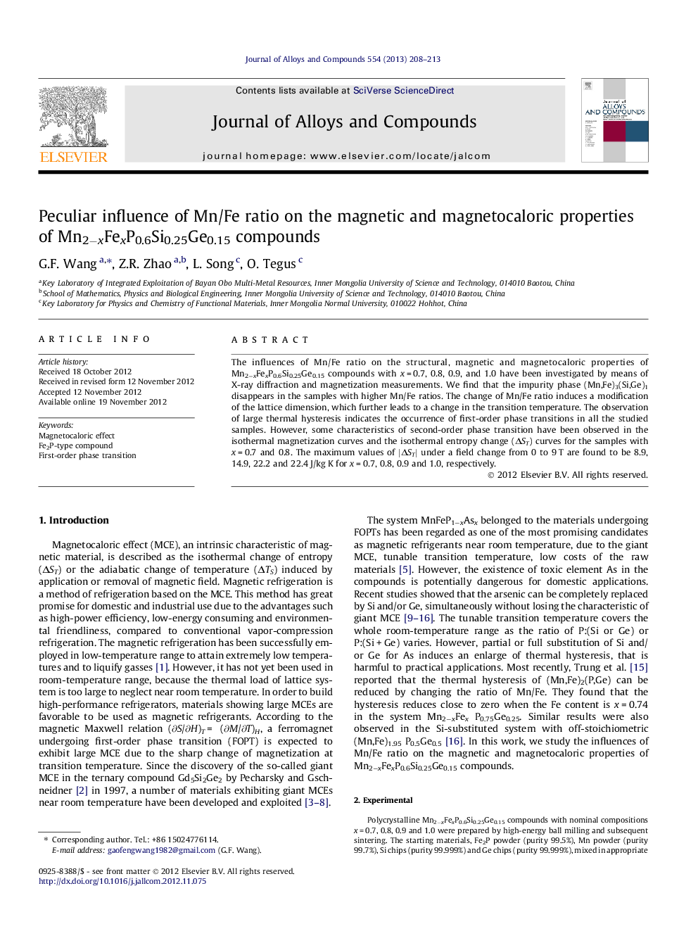 Peculiar influence of Mn/Fe ratio on the magnetic and magnetocaloric properties of Mn2−xFexP0.6Si0.25Ge0.15 compounds