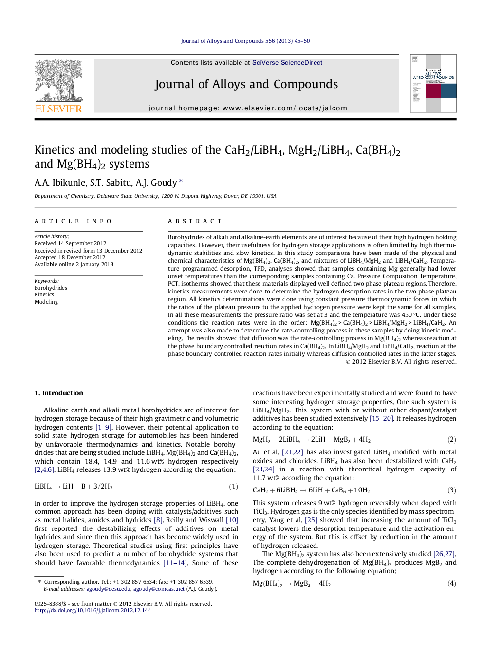 Kinetics and modeling studies of the CaH2/LiBH4, MgH2/LiBH4, Ca(BH4)2 and Mg(BH4)2 systems